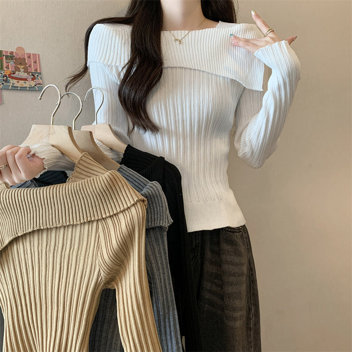 Women's Off-neck Long Sleeve Bottoming Wool Sweater