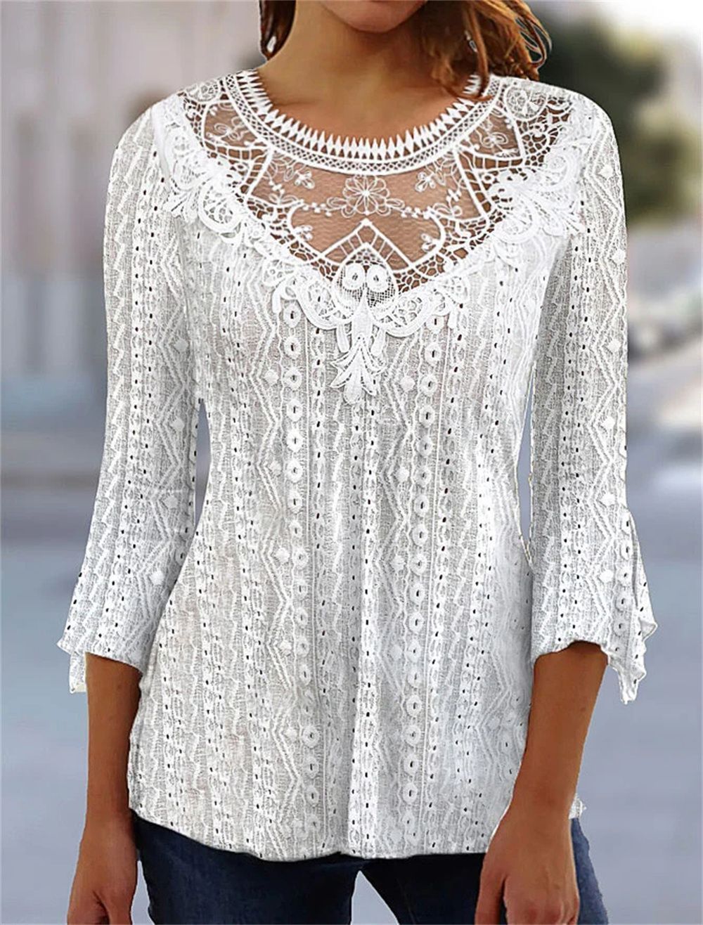 Women's Hollow Out See-through Lace Stitching Coat