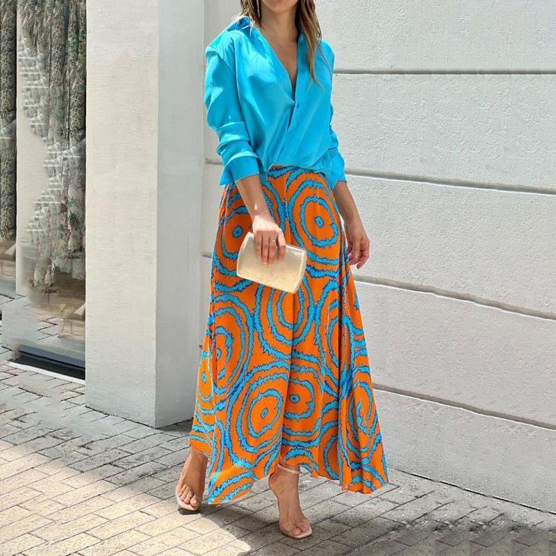 Long Sleeved Top Painted Half Skirt Casual Set