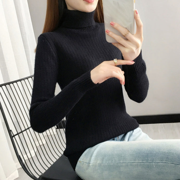 Turtleneck Fleece-lined Sweater Women's Thermal Knitting Bottoming Shirt