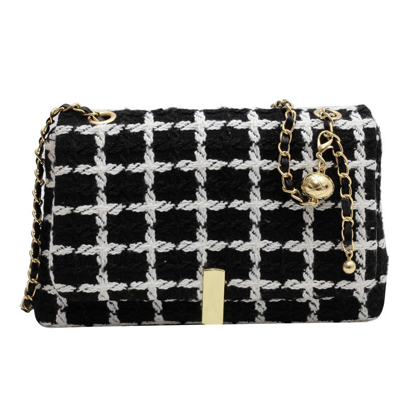 Versatile Cross-body Checked Chain Shoulder Bag