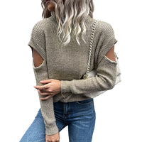 Fashion Women's Wear Turtleneck Long Sleeve Solid Color Hollow Out Sweater