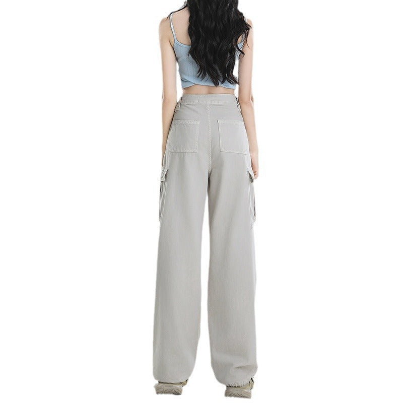 Straight Cargo Jeans Women's Multi-pocket Wide-leg Pants