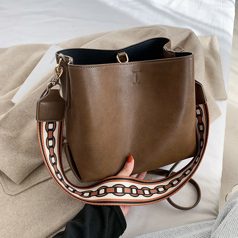 One Shoulder Wide Shoulder Strap Bucket Bag