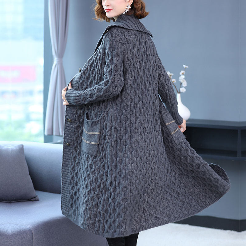 Thick Thread Sweater Coat Women's Mid-length