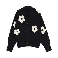 V-neck Three-dimensional Inlaid Lazy Flower Knit Shirt