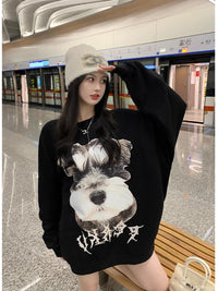 Women's Long Sleeve Loose Letter Print American Crew Neck Pullover Sweatshirt