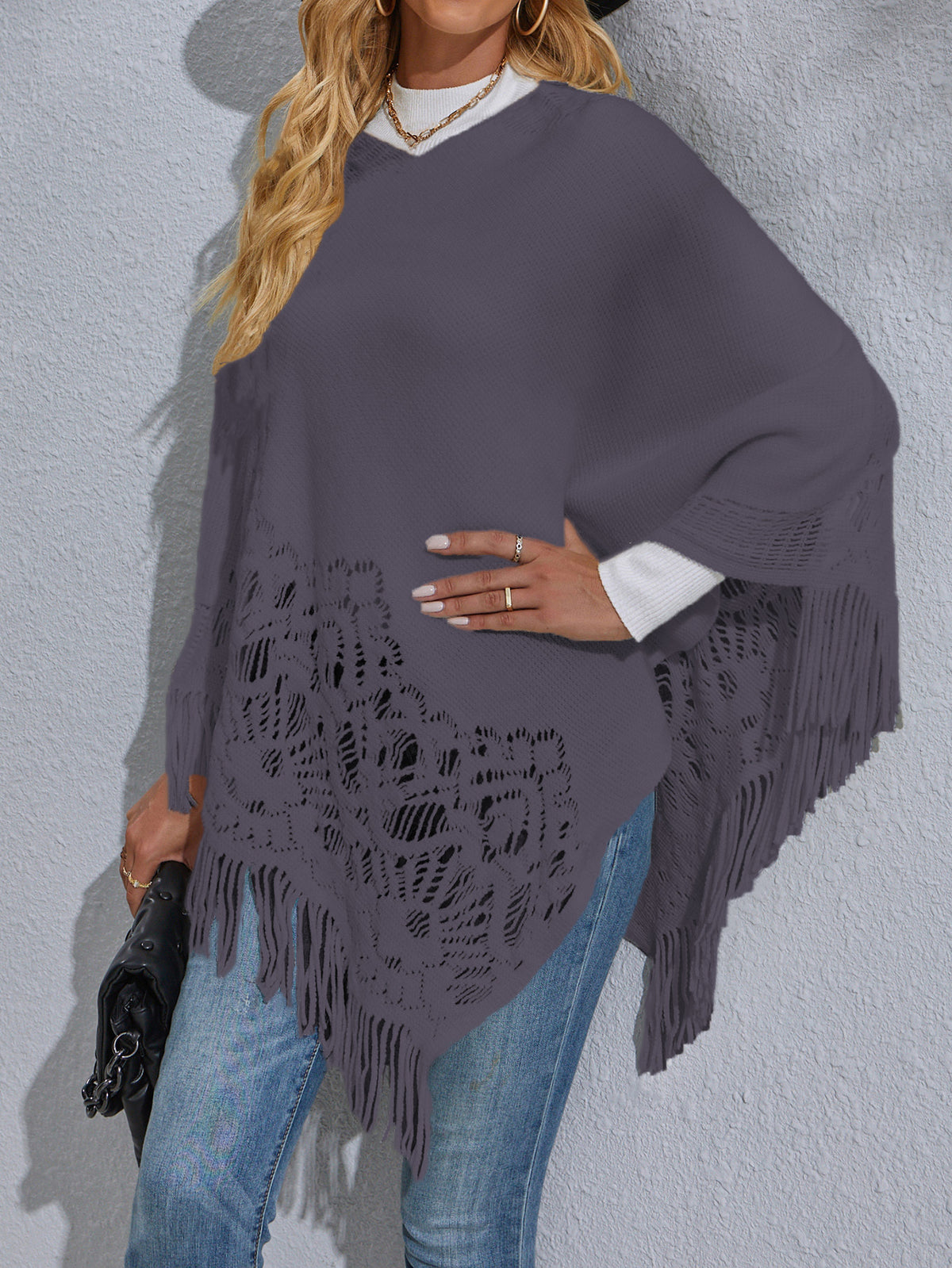 Women's Mid-length Lace Tassel Shawl Sweater