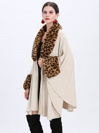 Loose Plus Size Fashion Fox Fur Collar Cloak Cape Women