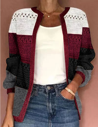 Women's Color Matching Hollow Out Cardigan