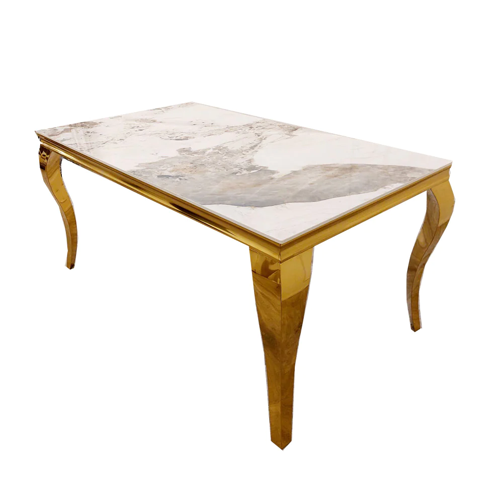 Louis Gold Dining Table Light Pandora Marble