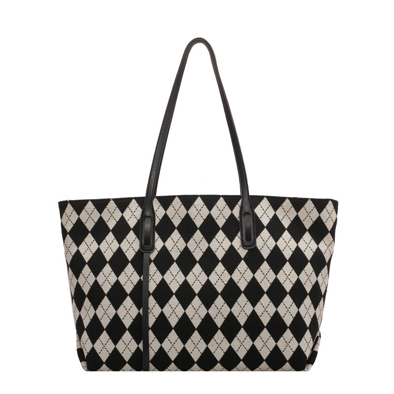 Large-capacity Fashion Shoulder Bag With Rhombus Print