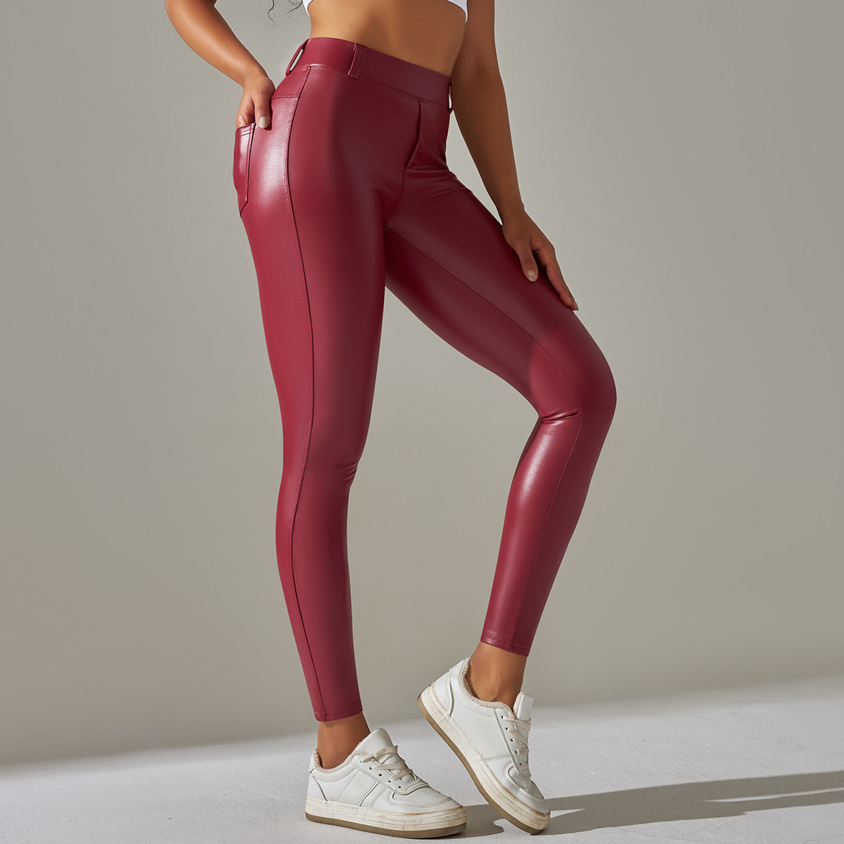 Women's PU Leather Pants Belly Contracting And Close-fitting Body Shaping