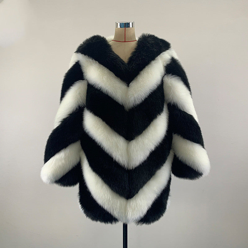 New Faux Fur Color Matching Slim Coat