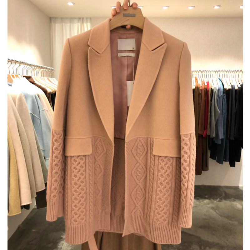 All-match Knitted Stitching Loose Coat Women