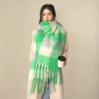 European And American Mohair Plush Warm Leisure Versatile Lattice Scarf