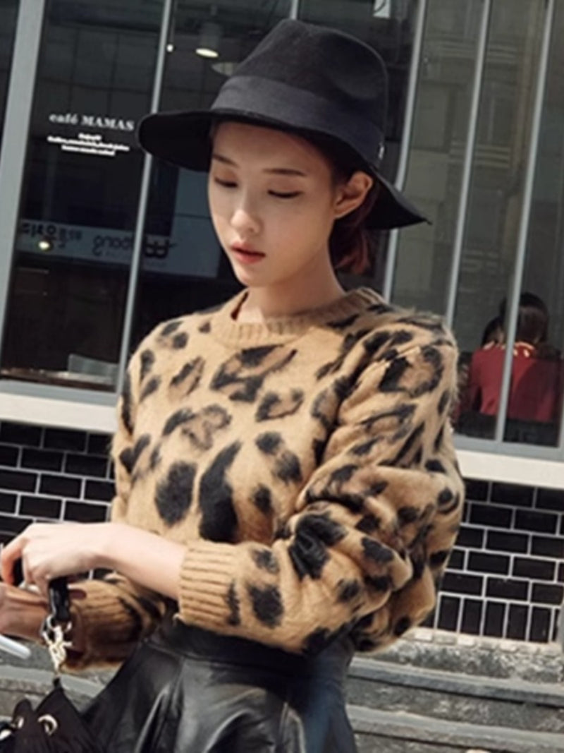 Leopard Print Sweater Women's Fashion Loose Sweater