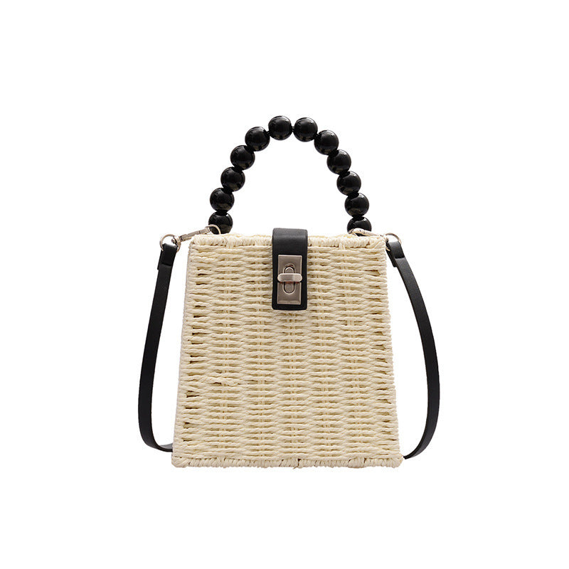 Rattan bag, bead portable straw bag