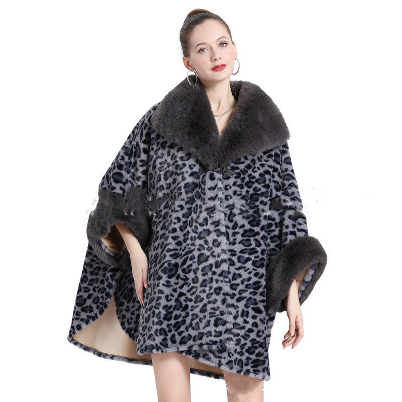 Leopard Print Big Hair Leader Mouth Cardigan Cape Women