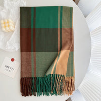 Women's All-match Cashmere Plaid Tassel Thickened Warm Shawl Scarf