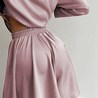 Women's Fashion Casual Polo Collar Long Sleeve Shirt High Waist Wide Leg Pants Two-piece Set