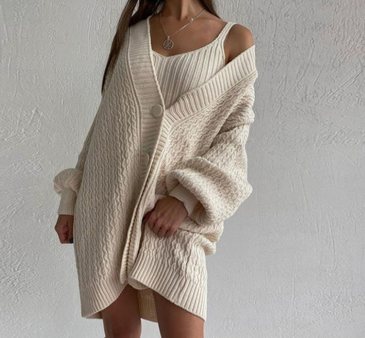 Single-breasted Jacket And Camisole Sweater Dress