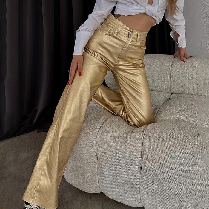 Retro Straight Gold And Silver Color Pants Trousers Personality