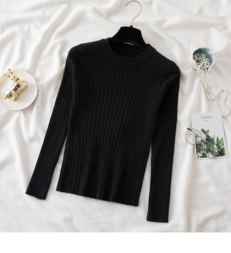 New Round Neck Sunken Stripe Knitwear For Women