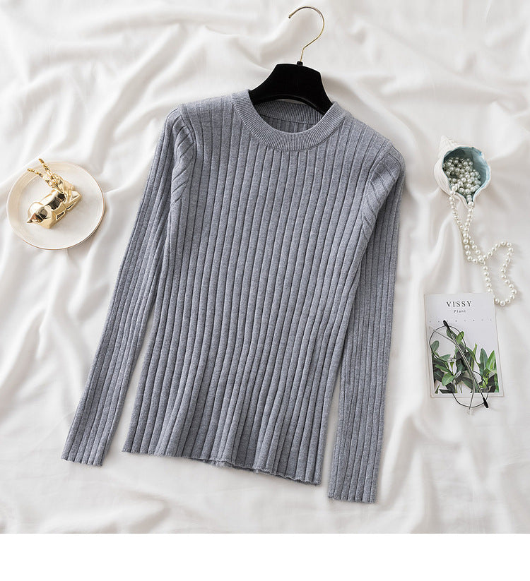 New Round Neck Sunken Stripe Knitwear For Women