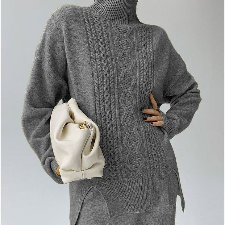 Idle Style Fashionable Set That Makes You Look Younger Women's Turtleneck Knitting Sweater