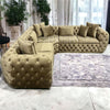 New Khalifa Chesterfield 5 Seater Corner Sofa Deep Button Italian Couch Beige Golden