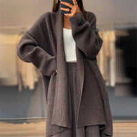 Solid Color Knitted Cardigan Loose Pockets Sweater Coat