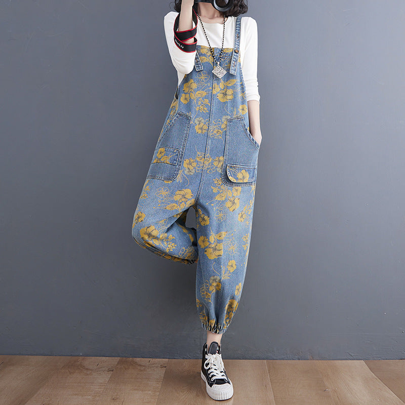 New Spring Printed Jean Suspenders For Women