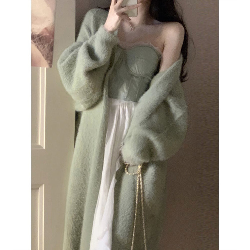 Soft Long Cardigan Coat, Trendy Leisure Warm Sweater, Basic Cozy Soft Daily Outfit, Office Wear Sweater, Cozy Knitted Retro Outfit