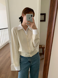 Autumn Winter False-two-piece Shirt Stitching Sweater Female Commute Style