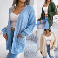 Twist Lantern Sleeve Casual Pocket Cardigan Sweater Coat