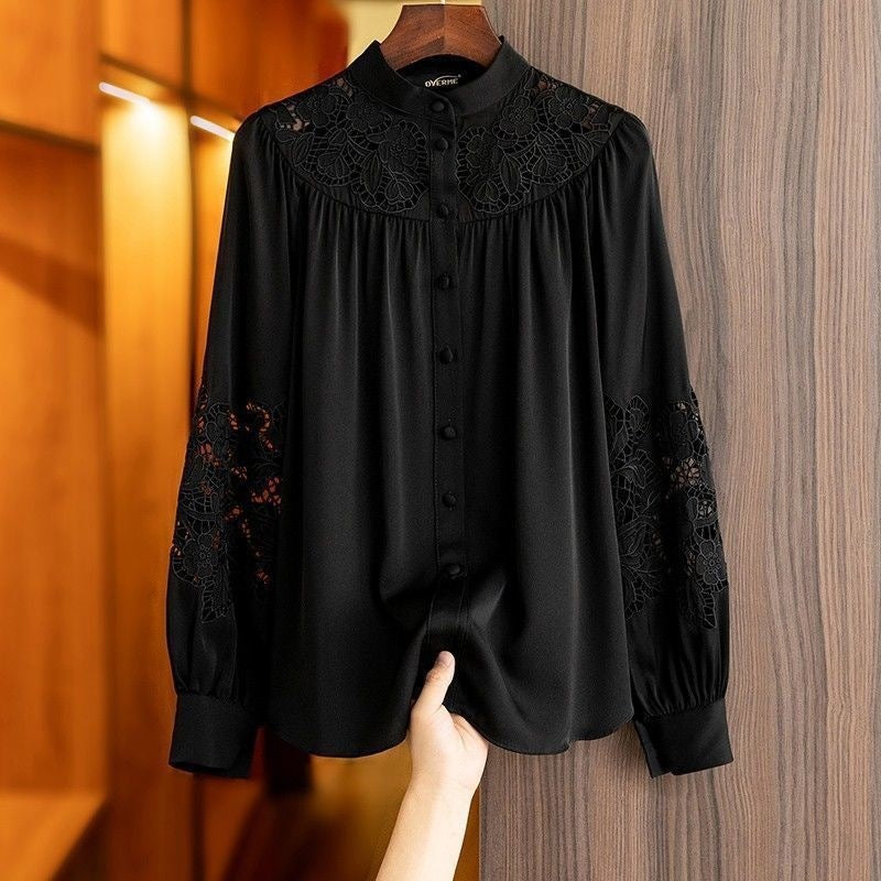 Loose Lace Openwork Shirt Embroidered Off-the-shoulder