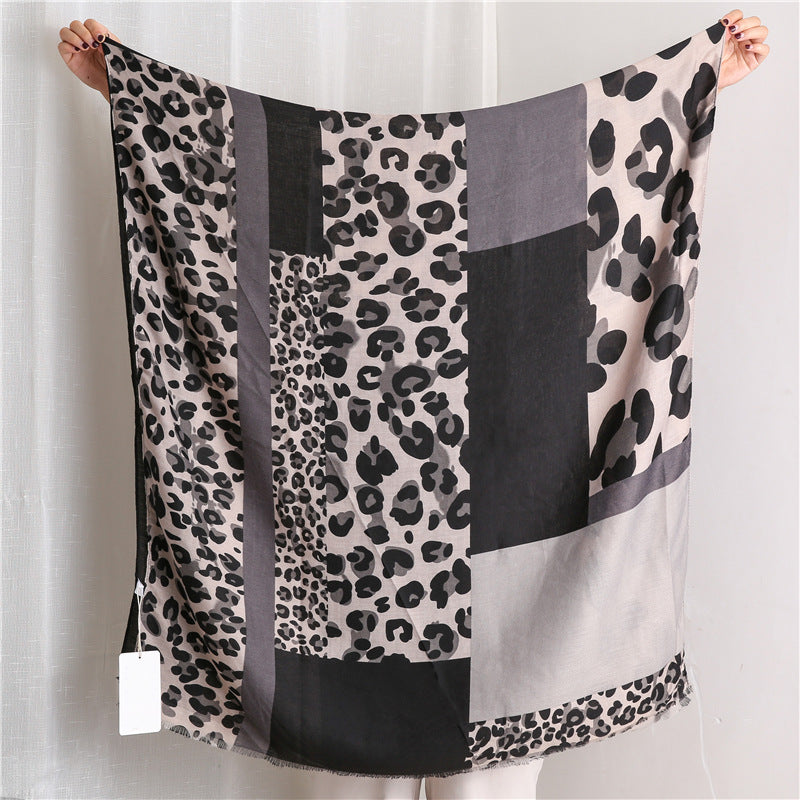 Dongdaemun Contrast Color Leopard Print Scarf Women