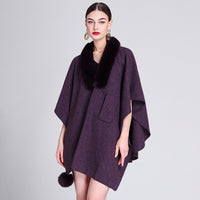 Imitation Rex Rabbit Fur Collar Cape And Shawl Female Loose Knitted Cardigan