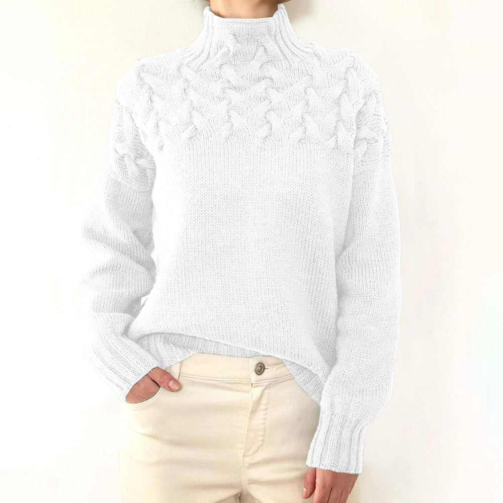 Fashion Cable Braided Detail Turtleneck Long Sleeve Sweater Women