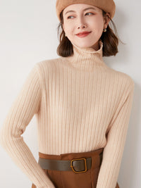 Ladies Solid Color Pit Strip Long Sleeve Wool Knit Sweater