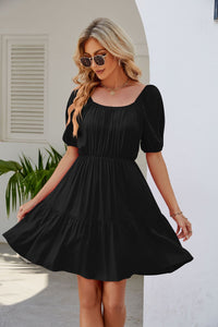 Women's Square Collar Puff Sleeve Casual Loose Dress