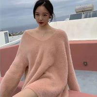 Western Style Autumn And Winter Loose Knitted Top Mid-length Mink Sweater Women