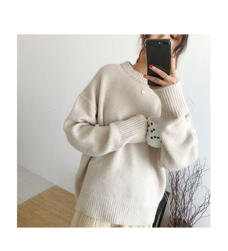 Fall Winter Relaxed Slouchy Round Neck Pullover Solid Top