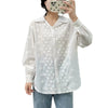 Three-dimensional Flower Embroidered Lapel Single-breasted Long Sleeve Shirt For Women