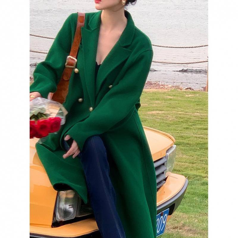 Coat Women's Suit Collar Woolen Long Coat