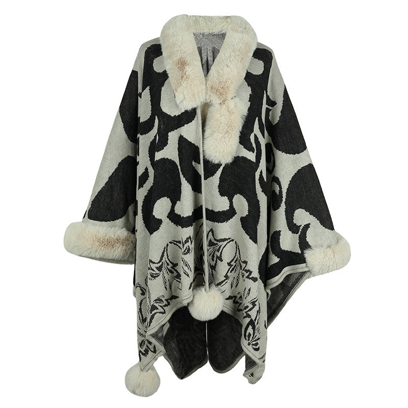 Women's Fur Collar Thickened Warm Shawl