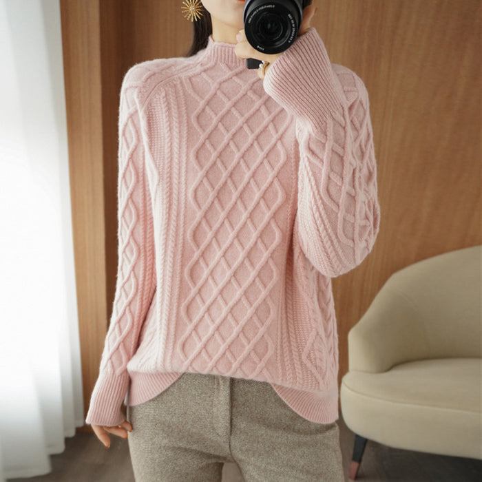 Women's Loose Turtleneck Twisted Wool Sweater