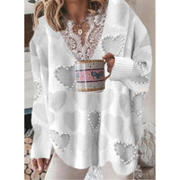 With Stitching Lace Love Beaded Sweater