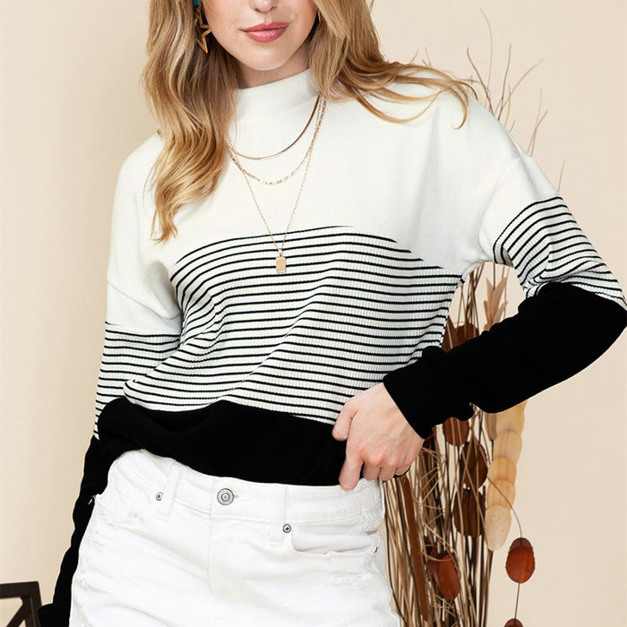 Women's Casual All-matching Striped Contrast Color Sweater